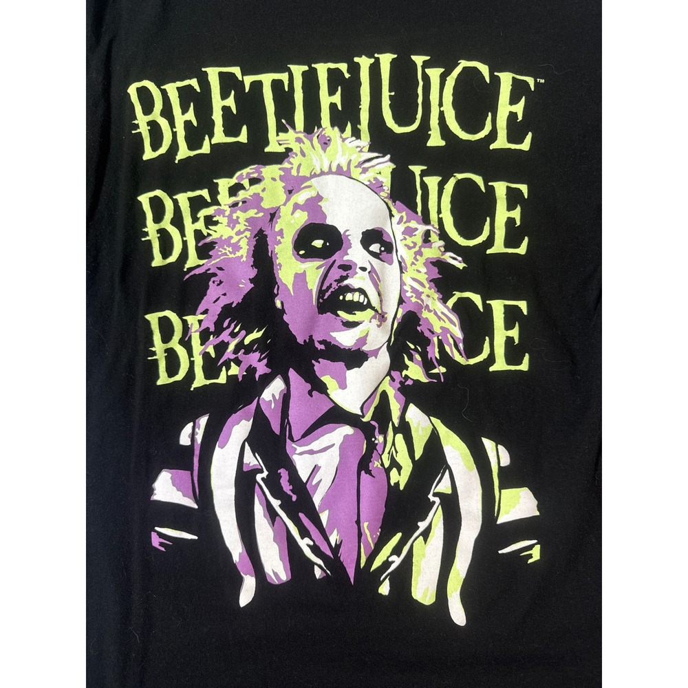 Beetlejuice Graphic T-Shirt Mens Medium Black Neon Green Purple Movie Tee NEW - Picture 1 of 6